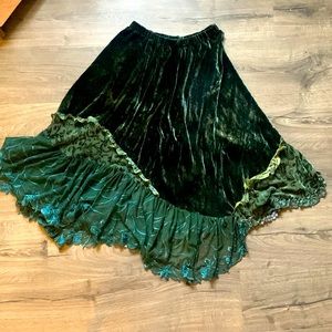 Vintage green velvet and lace skirt